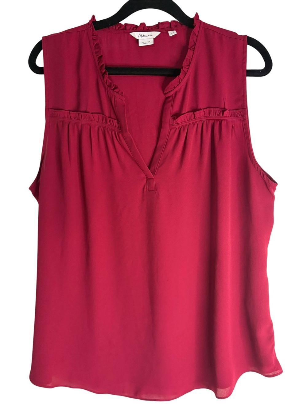 Reitmans The Relaxed Blouse Burgundy Ruffle Sleeveless Top L